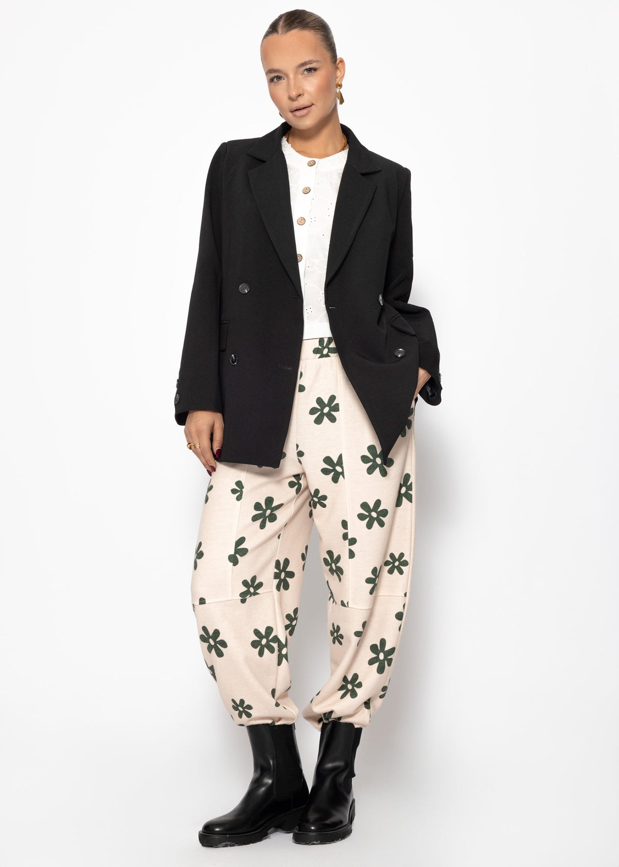 Pants with floral print - Off-white