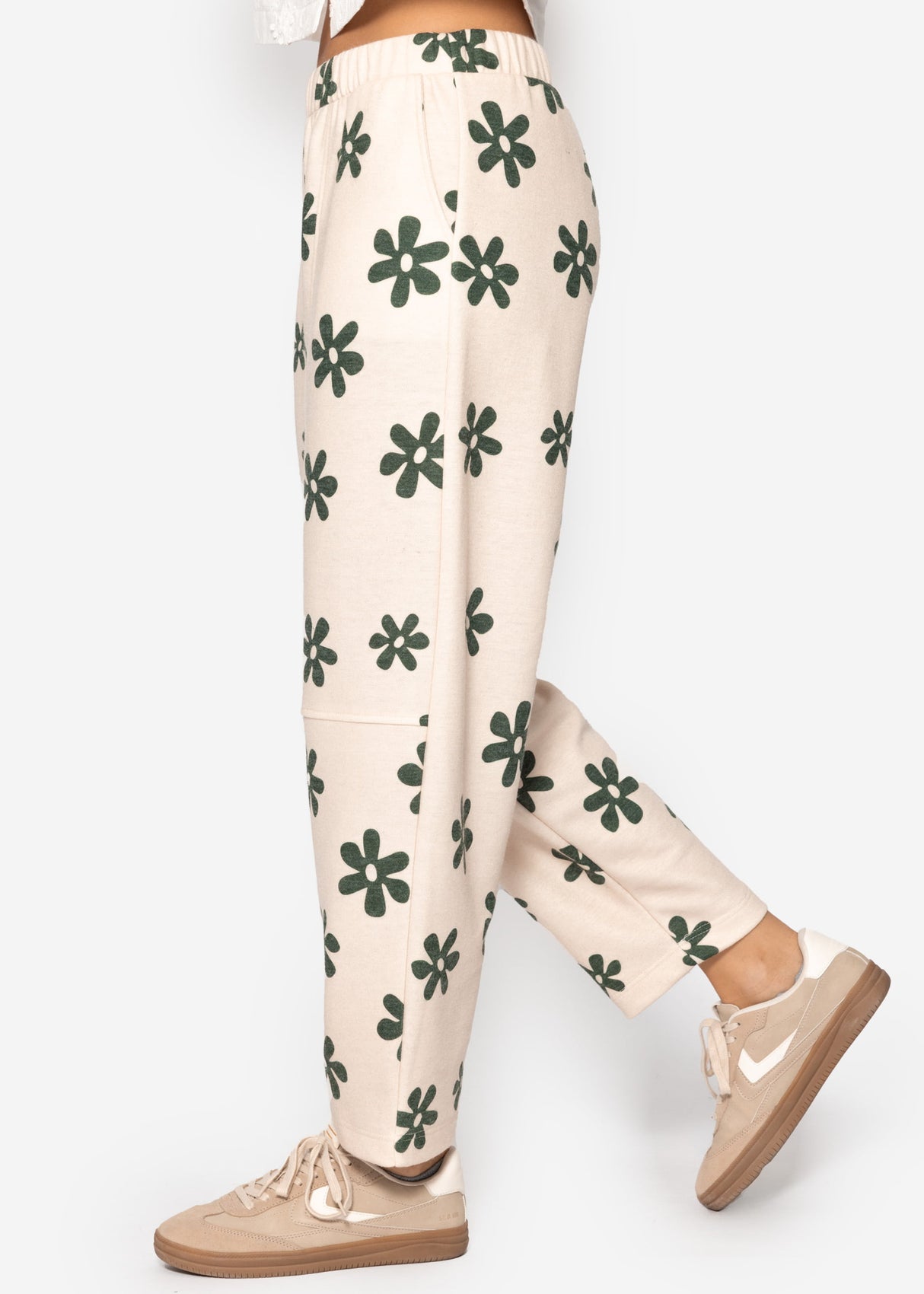 Pants with floral print - Off-white