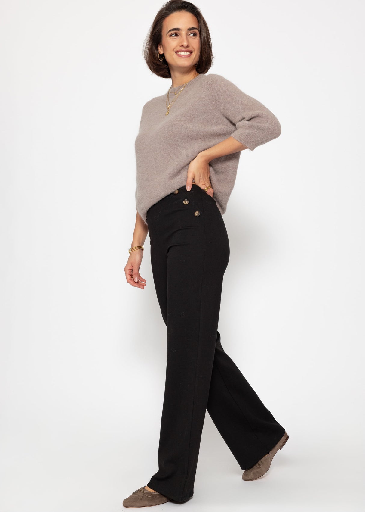 Trousers with decorative buttons - black