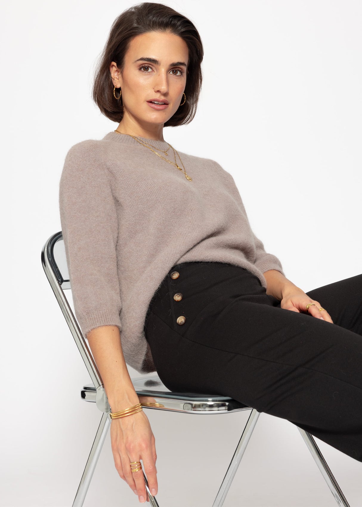 Trousers with decorative buttons - black