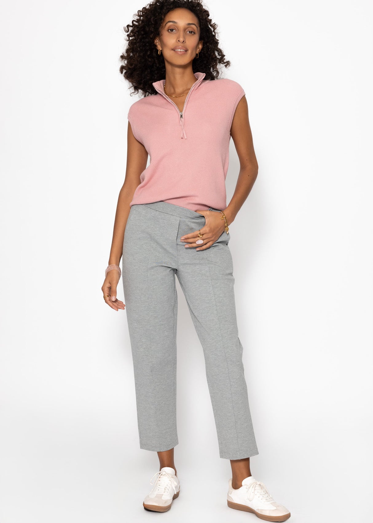 Jersey Chinos mit Ziernaht - hellgrau