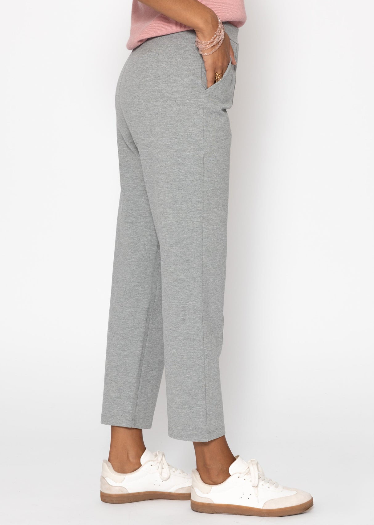 Jersey Chinos mit Ziernaht - hellgrau