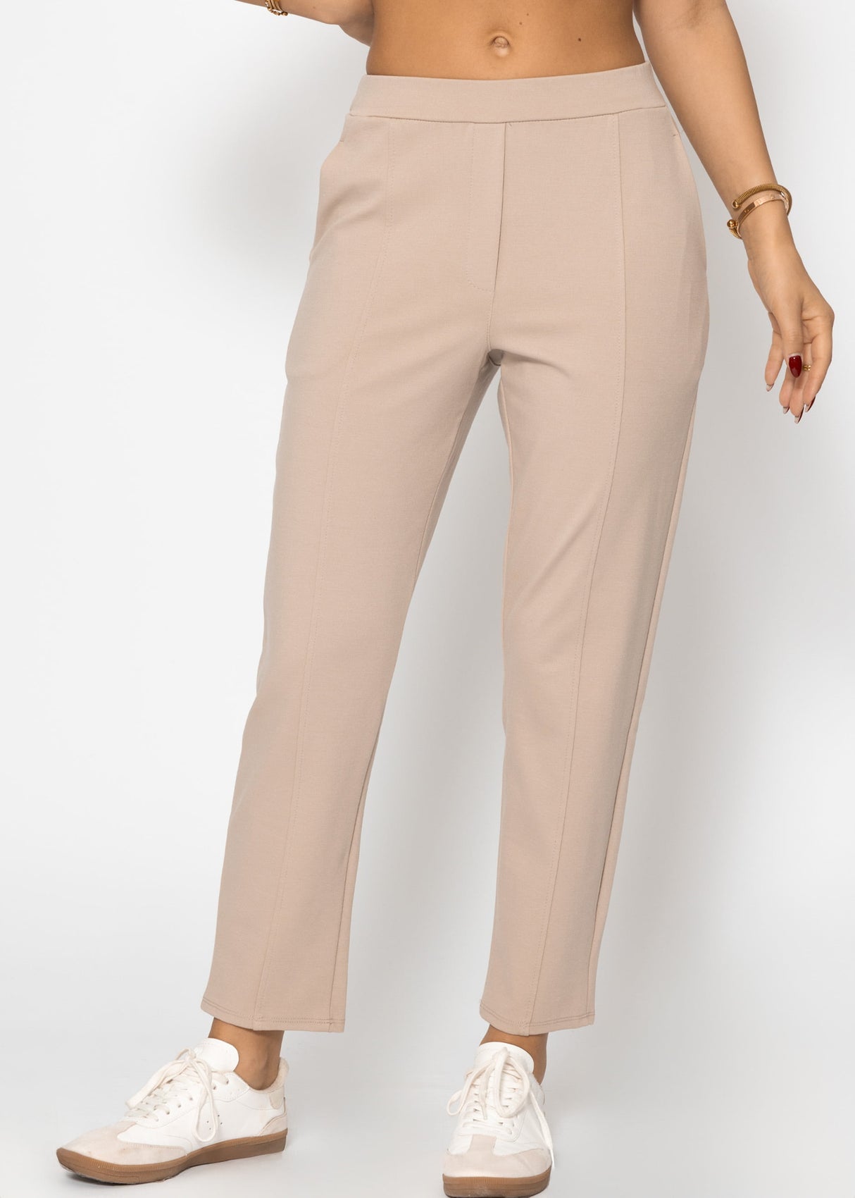 Jersey chinos with decorative seam - beige