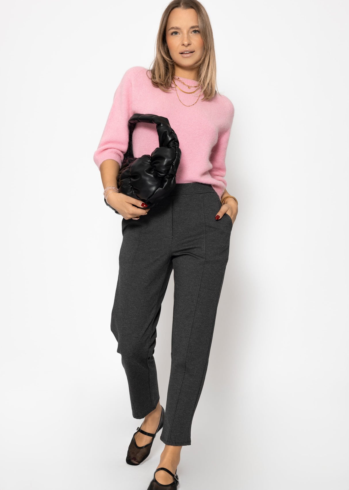 Jersey chinos with decorative stitching - dark grey