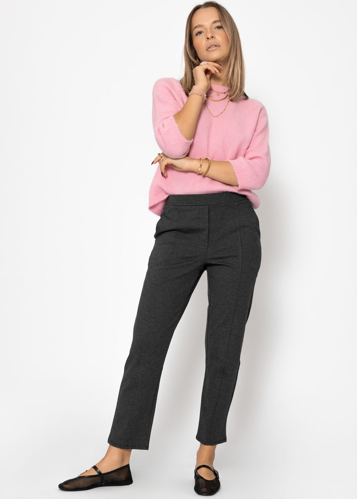 Jersey chinos with decorative stitching - dark grey