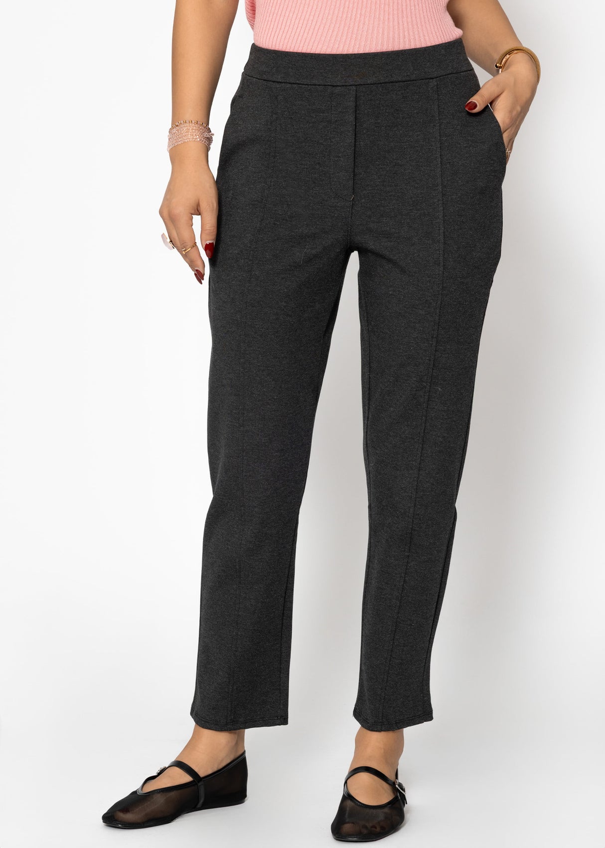 Jersey chinos with decorative stitching - dark grey