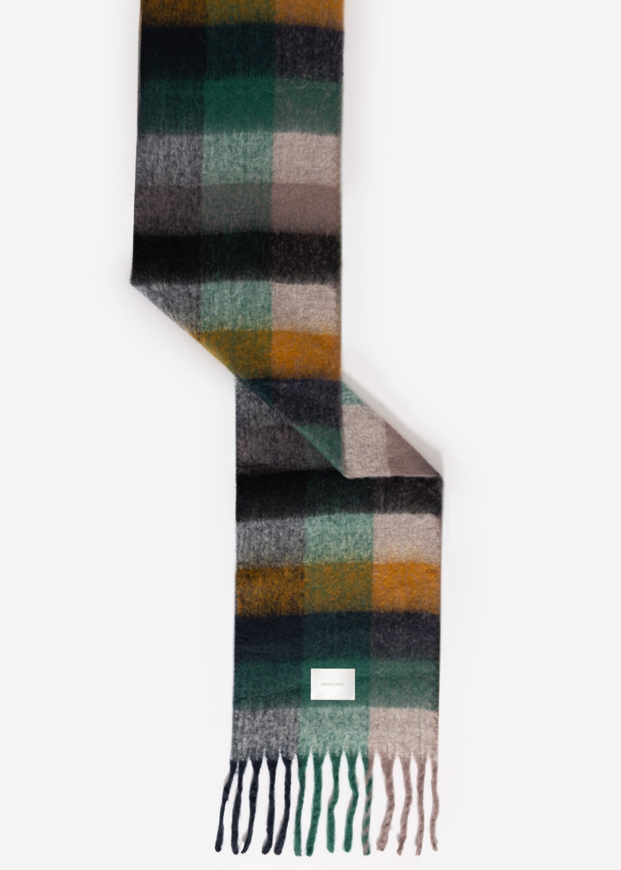 Colorful, checked scarf - dark green