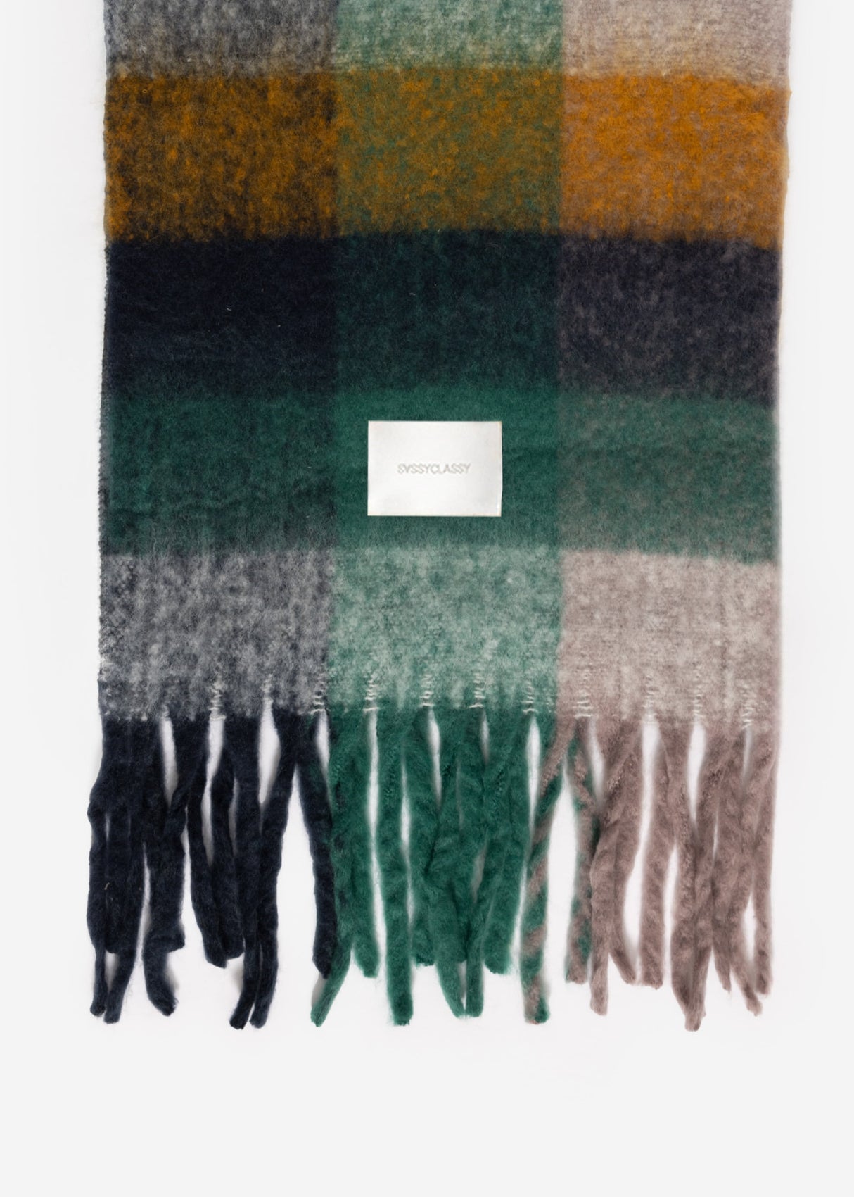 Colorful, checked scarf - dark green