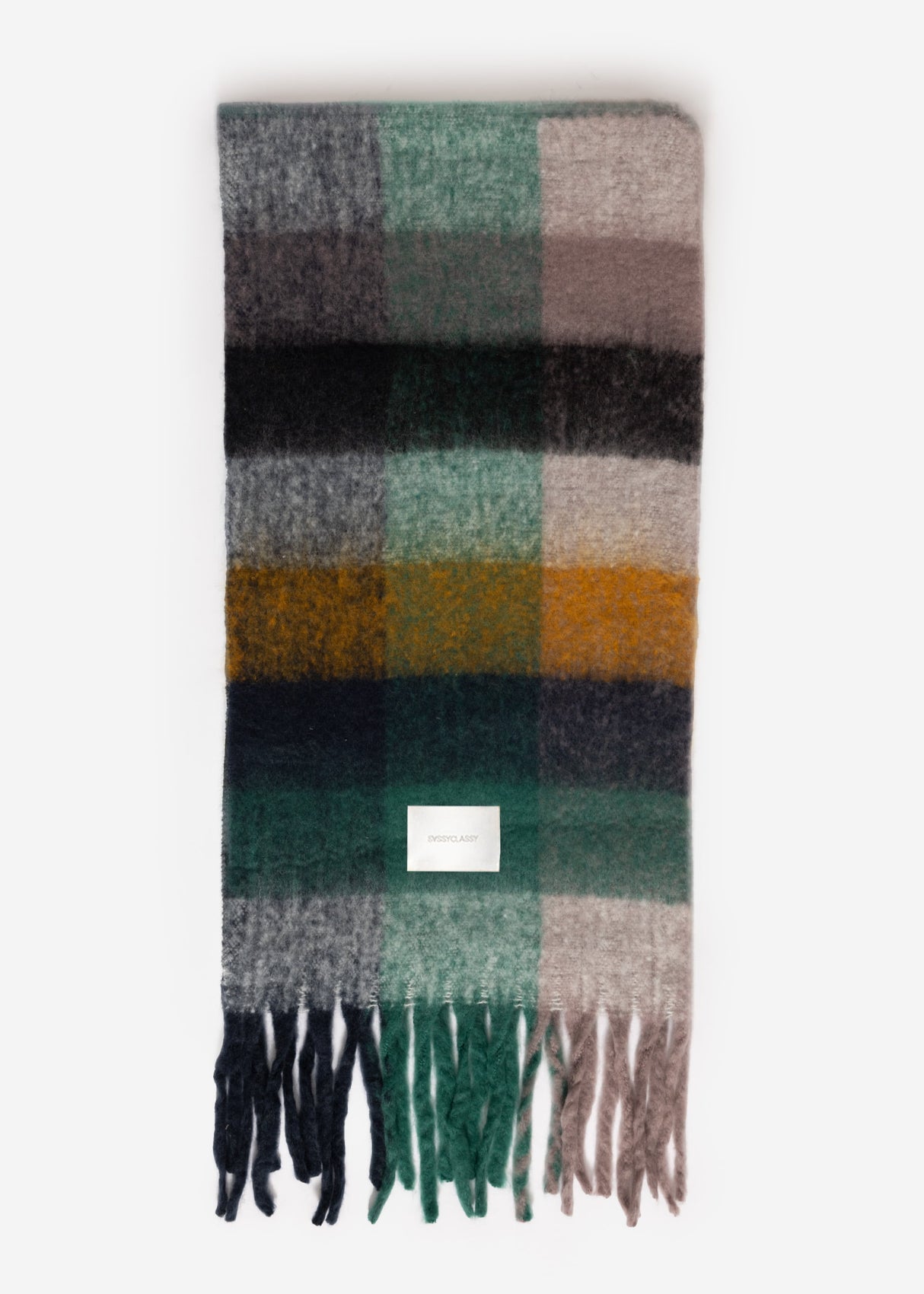Colorful, checked scarf - dark green