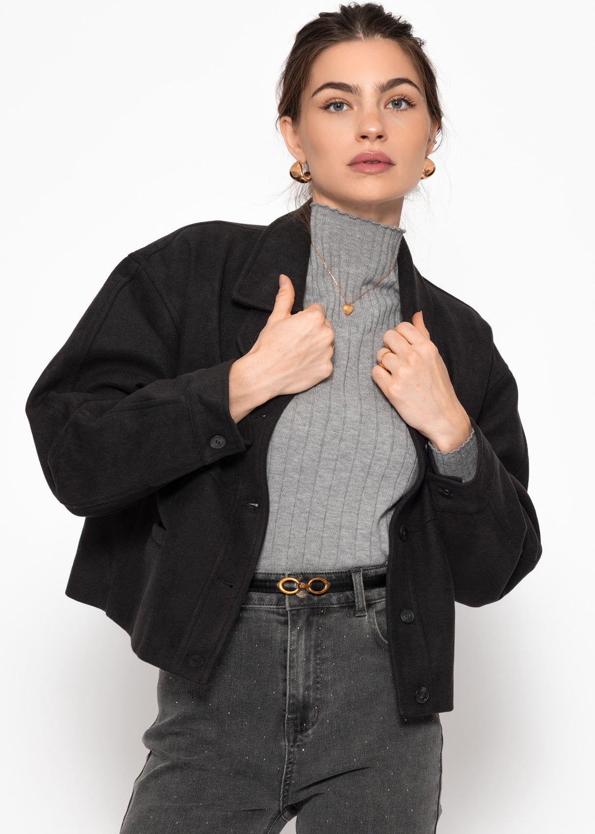 Short jacket with lining - black