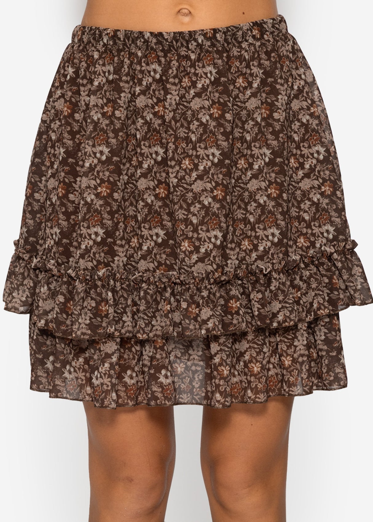 Short flounce skirt with floral print - brown
