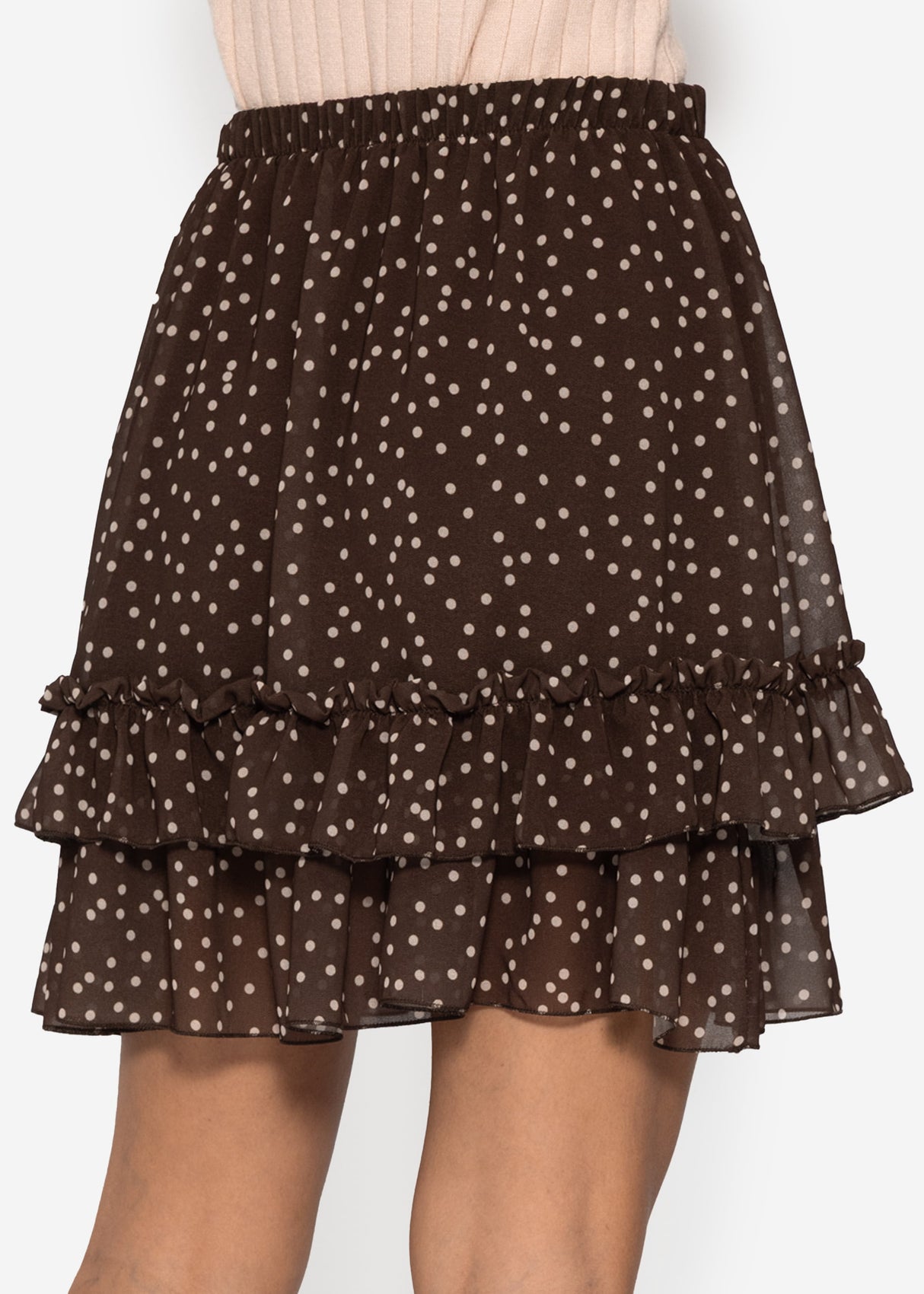 Short flounce skirt with dots - brown