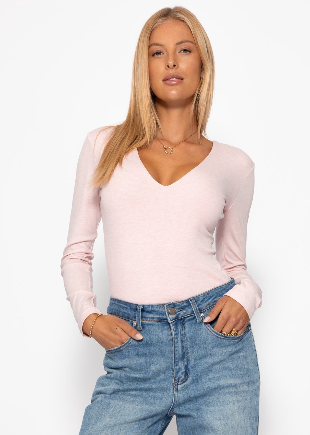 Long arm body with a V -neck - pink