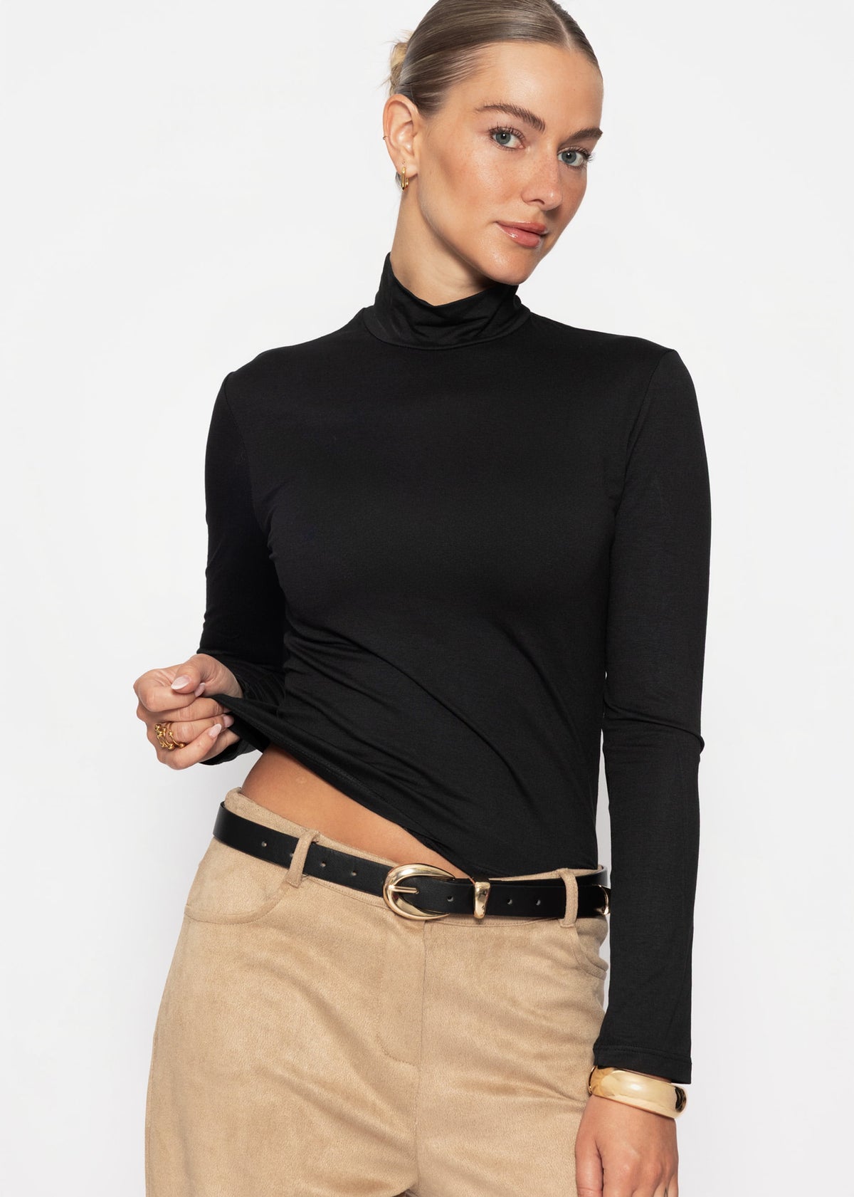 Langarm Shirt mit Rollkragen - schwarz