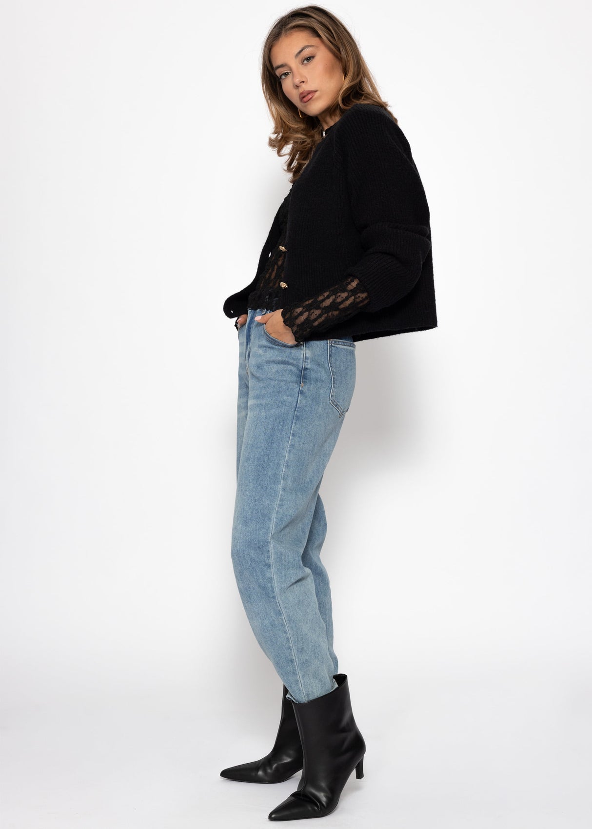 Langarm Spitzenshirt - schwarz