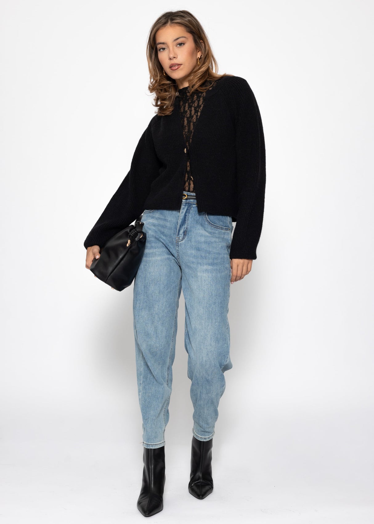 Langarm Spitzenshirt - schwarz