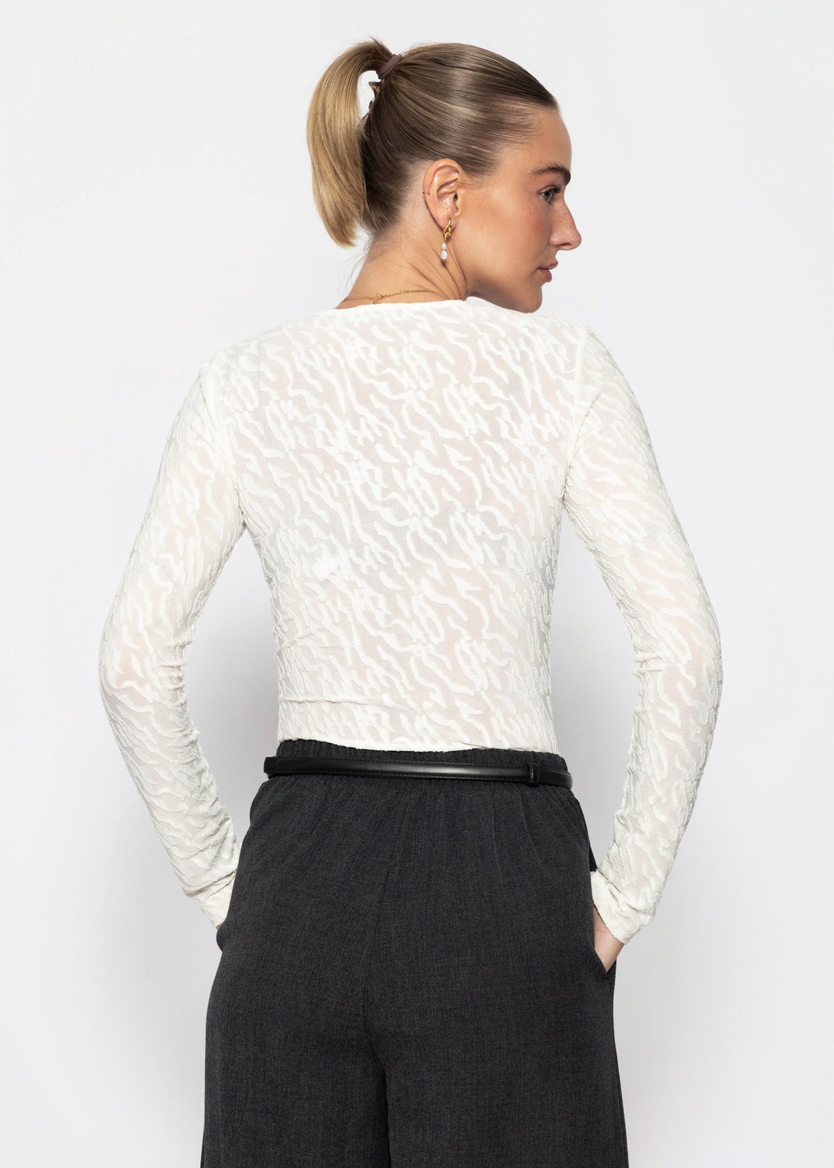 Langarmbody mit Strukturmuster - offwhite