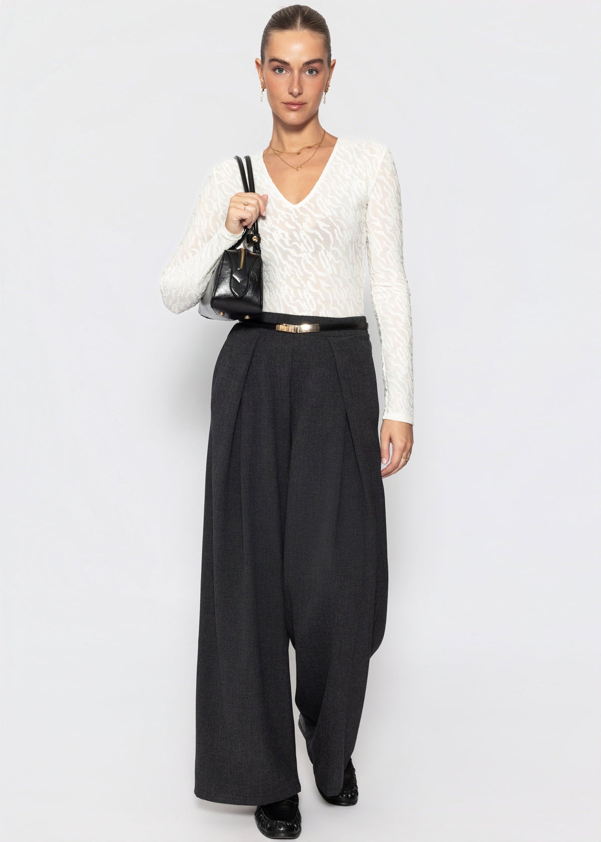 Langarmbody mit Strukturmuster - offwhite