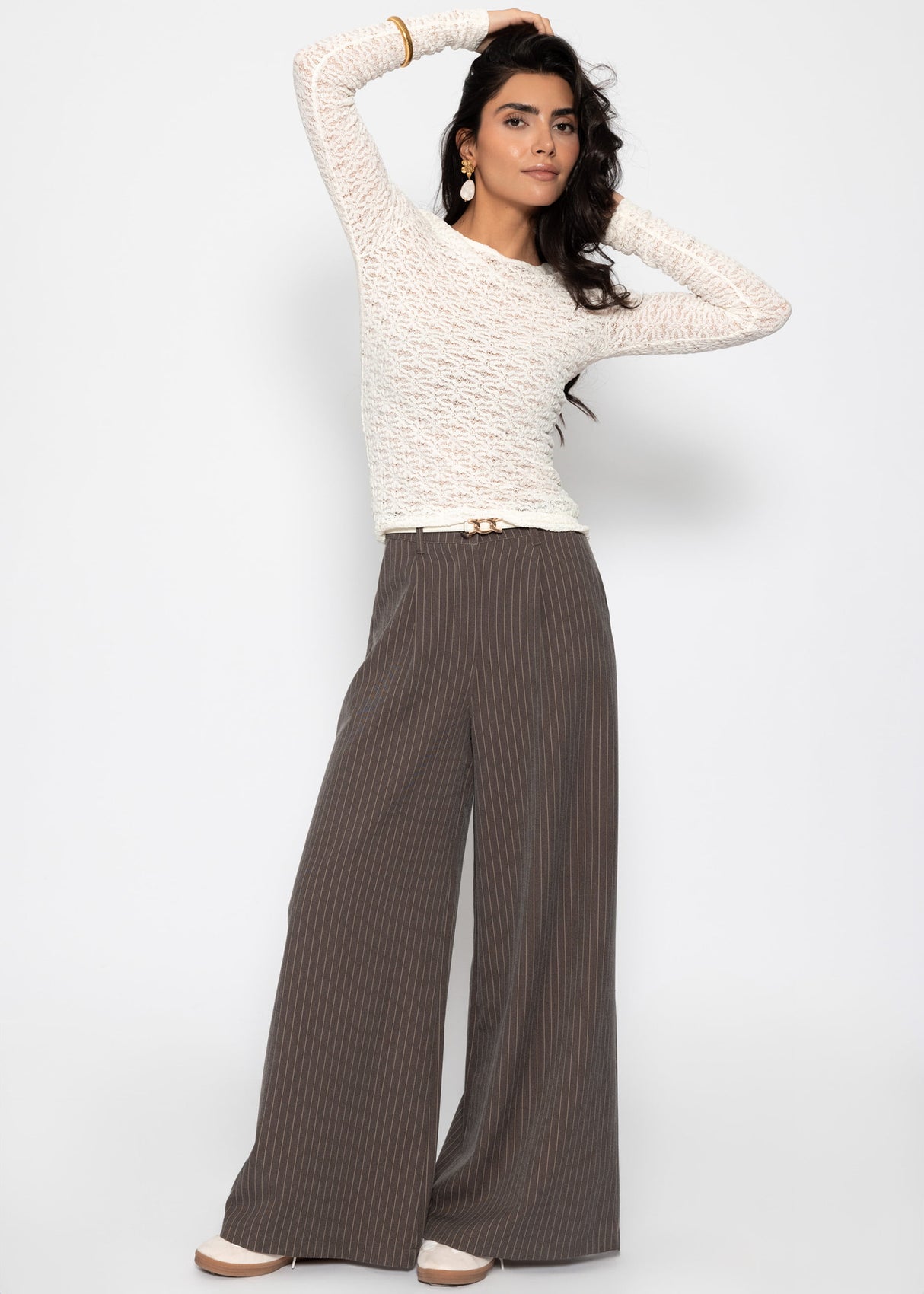 Langarmshirt aus floraler Spitze - offwhite