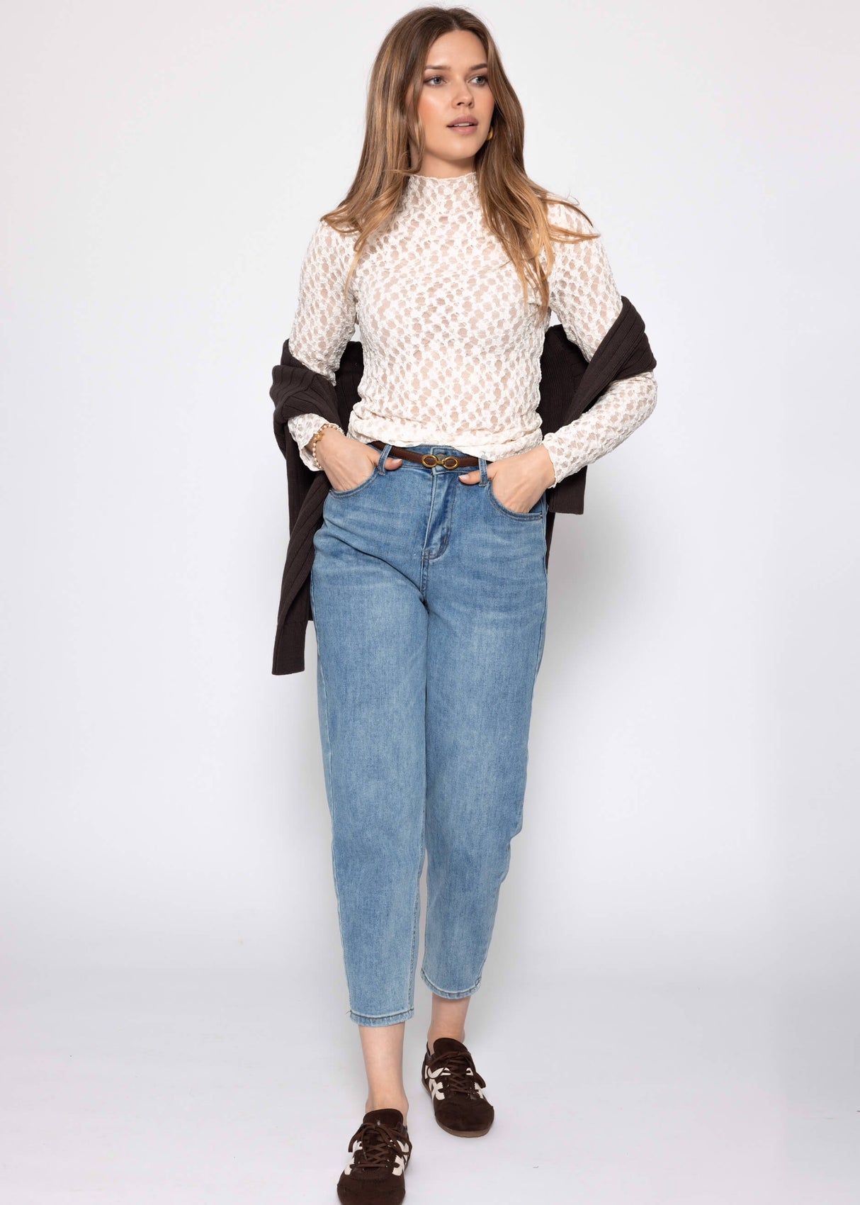 Langarmshirt aus Spitze - offwhite