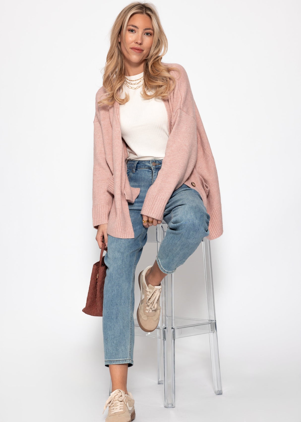 Langarmshirt in Rippstruktur - offwhite