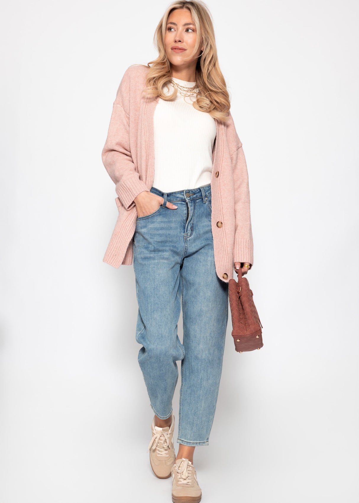 Langarmshirt in Rippstruktur - offwhite