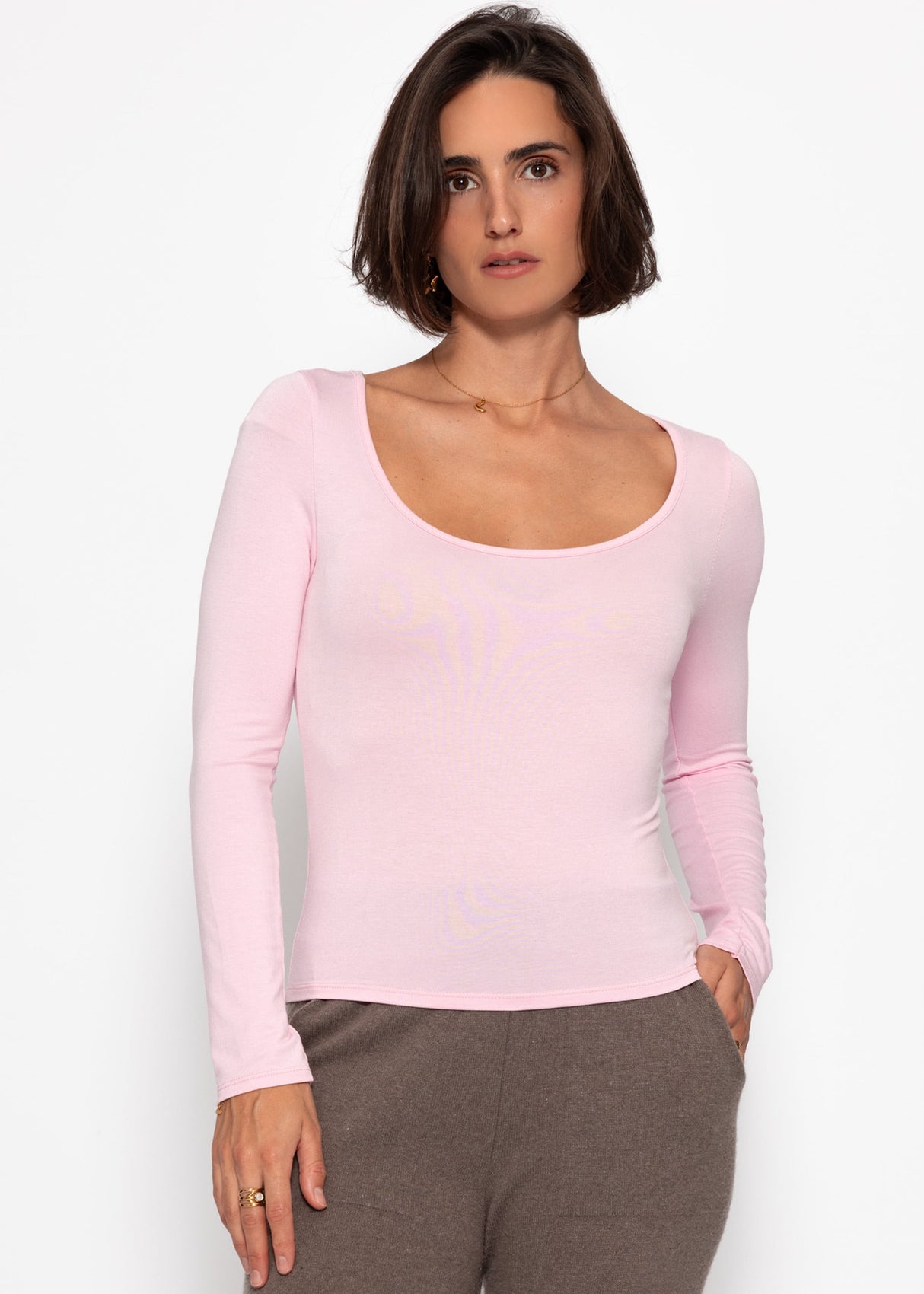 Langarmshirt mit Ausschnitt - rosa