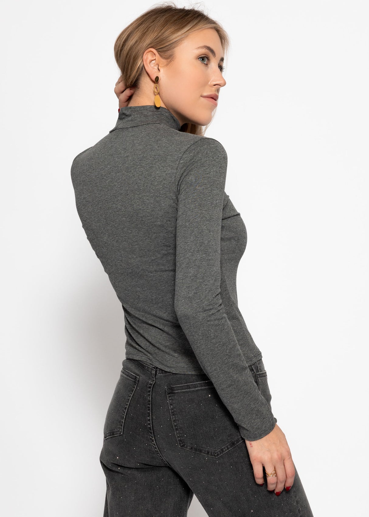 Langarm Shirt mit Rollkragen - dunkelgrau