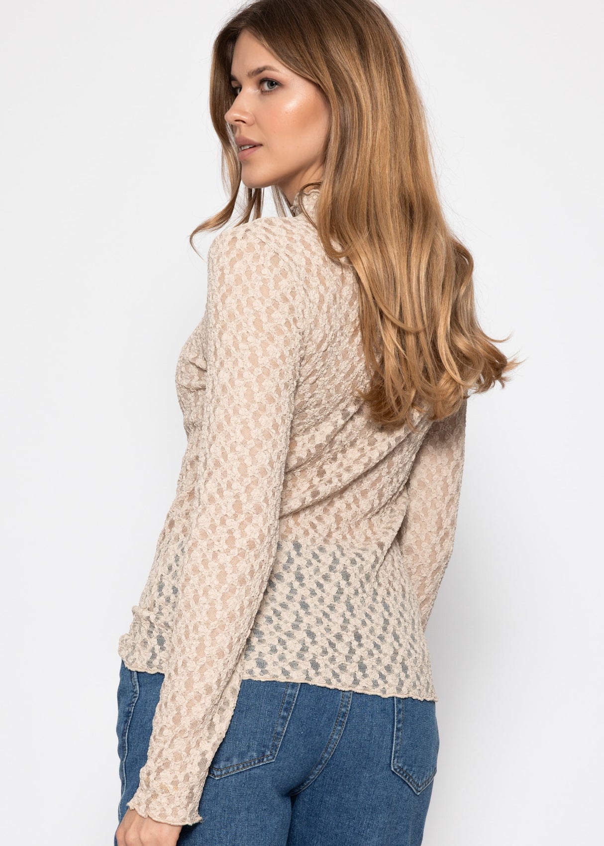 Langarmshirt aus Spitze - beige