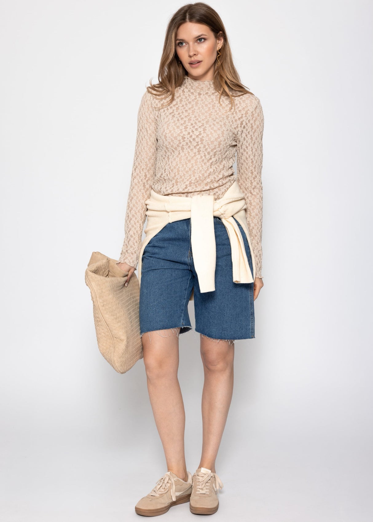 Langarmshirt aus Spitze - beige