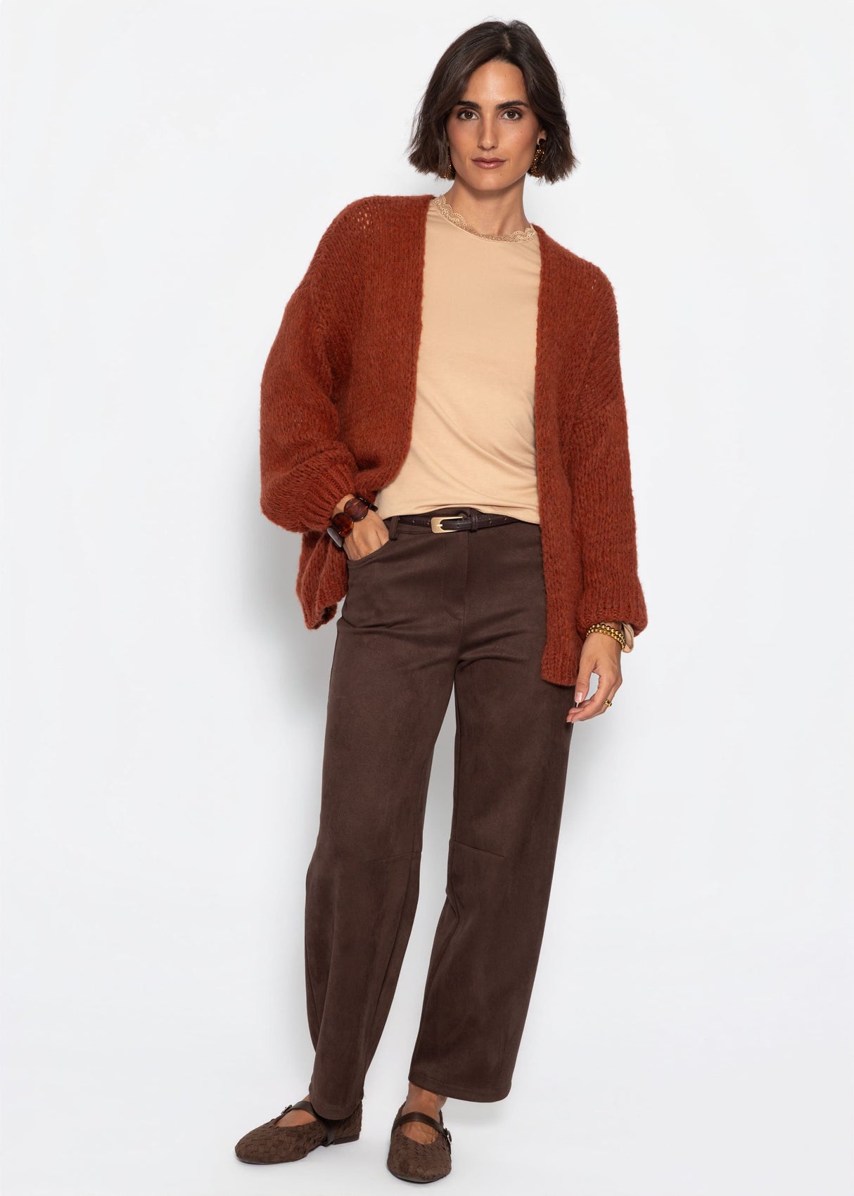 Langarmshirt mit Spitzeneinsatz - beige