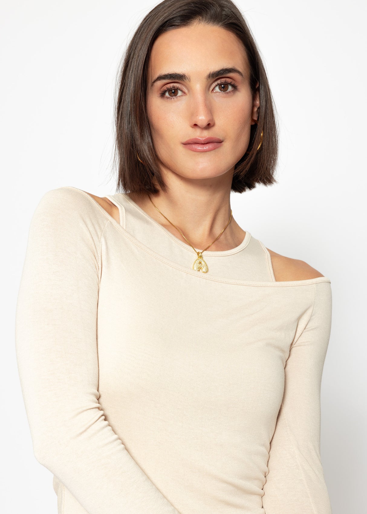 Long-sleeved shirt with top - beige