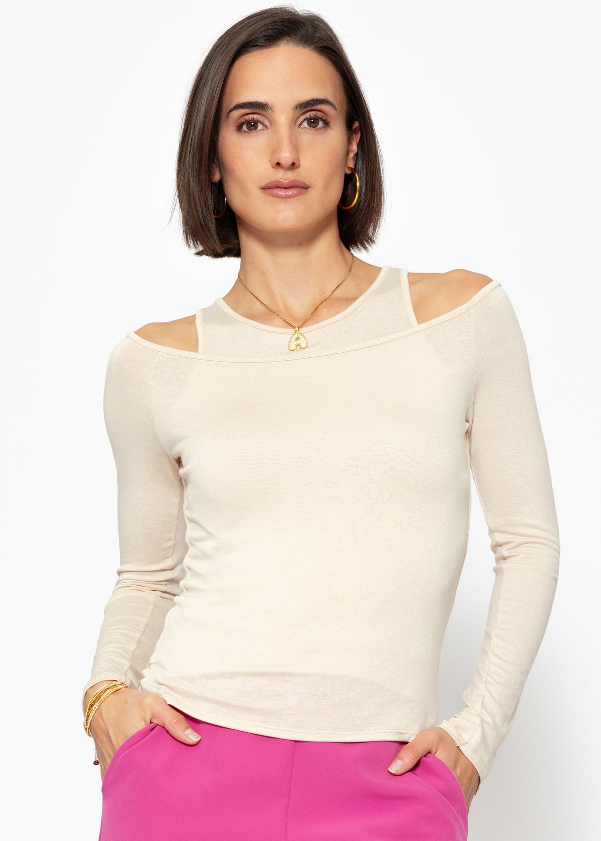 Long-sleeved shirt with top - beige