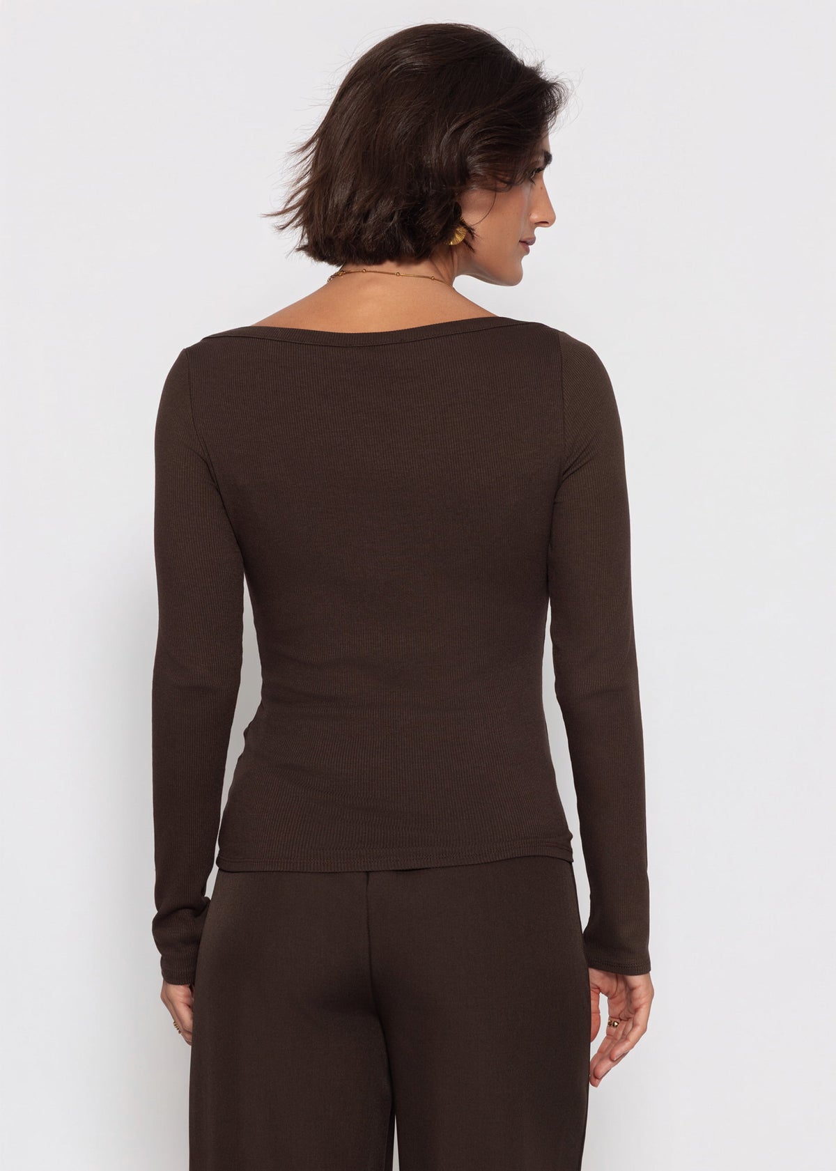 Langarmshirt mit U-Boot Ausschnitt - braun
