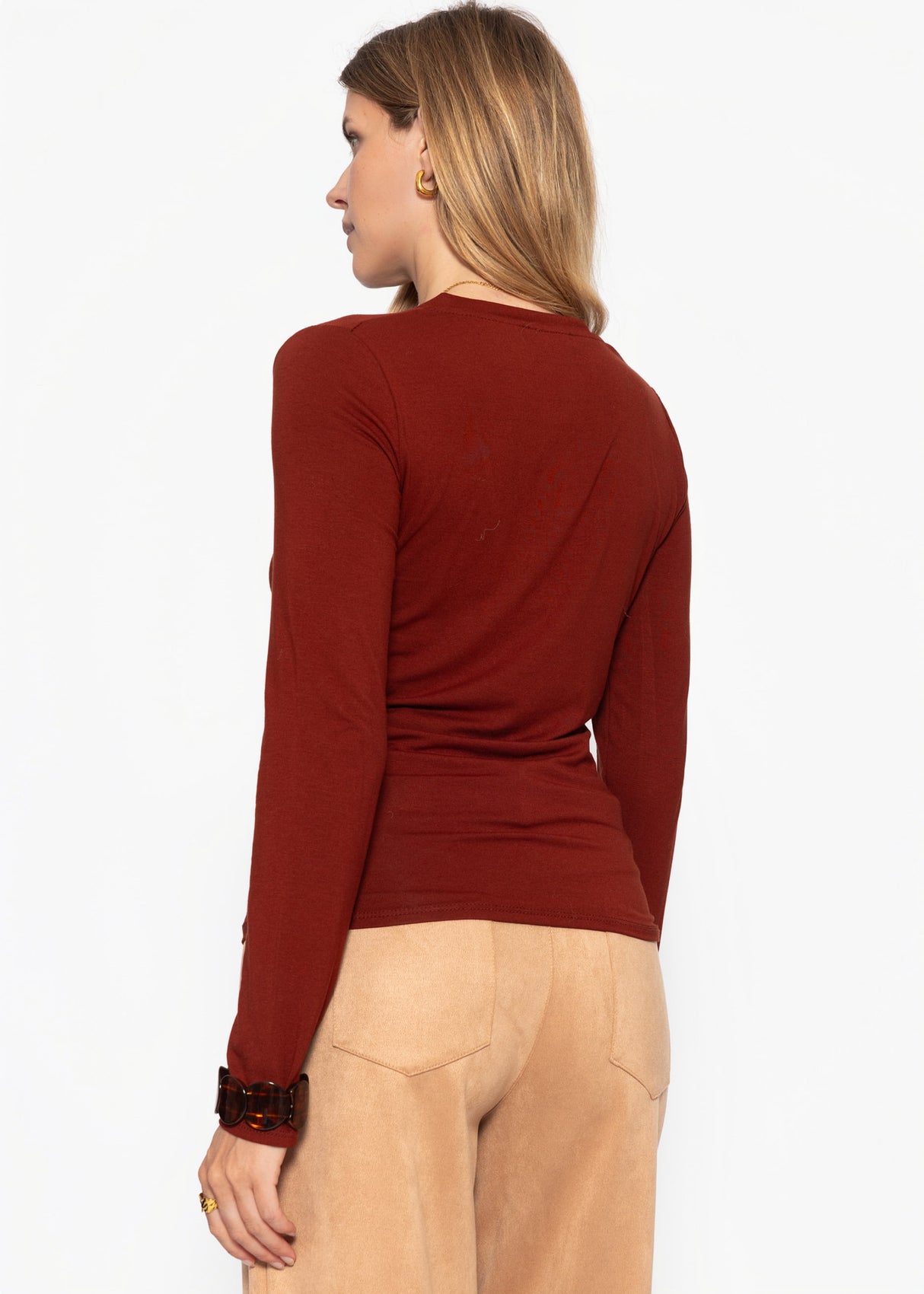 Langarmshirt mit V-Ausschnitt - burgundy