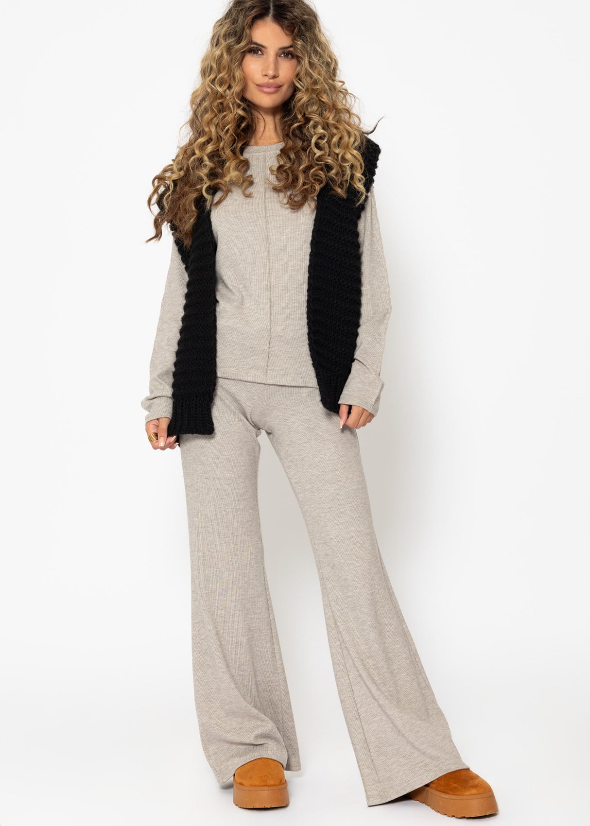 Langarmshirt mit Ziernaht - taupe meliert