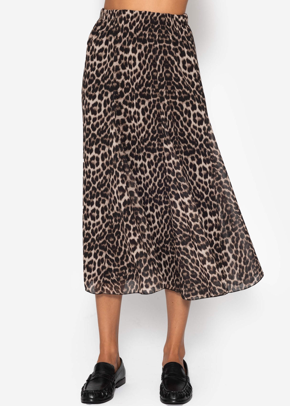 Long chiffon rock with Leo -Print - beige