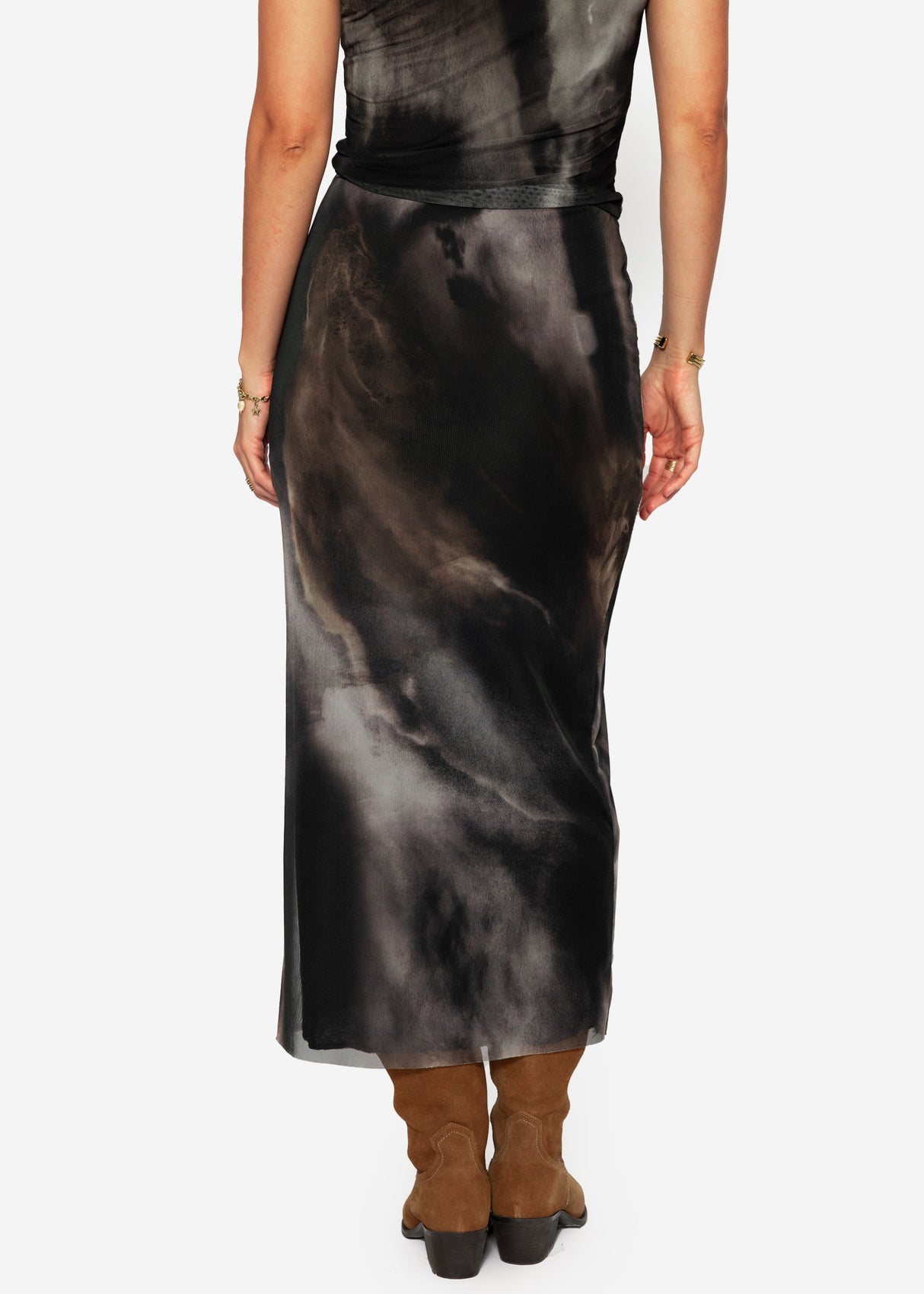 Long mesh skirt with print - anthracite