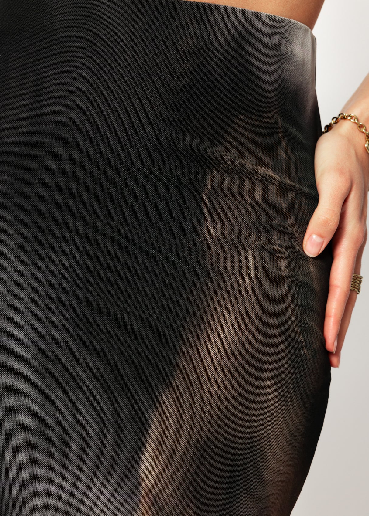 Long mesh skirt with print - anthracite