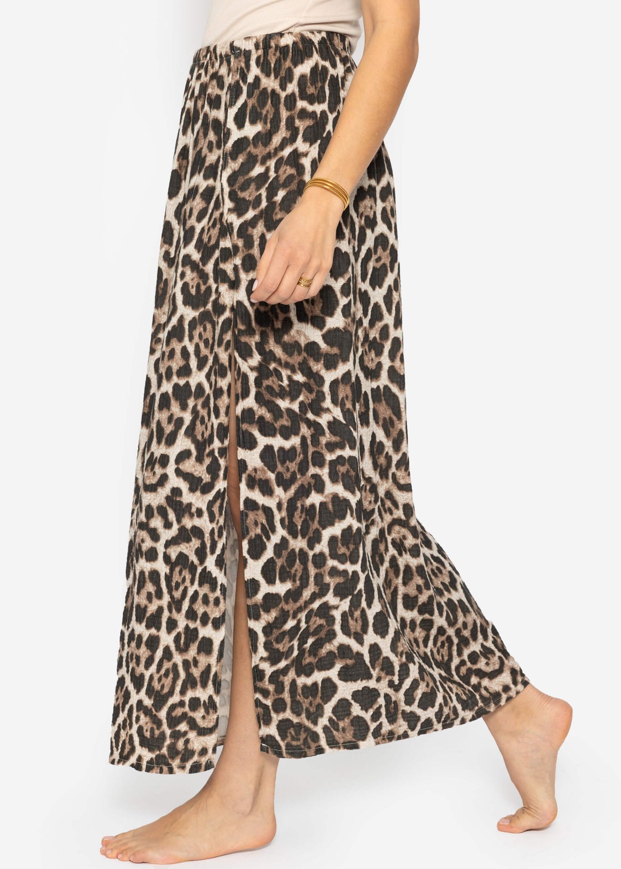 Long muslin skirt with leopard print - brown