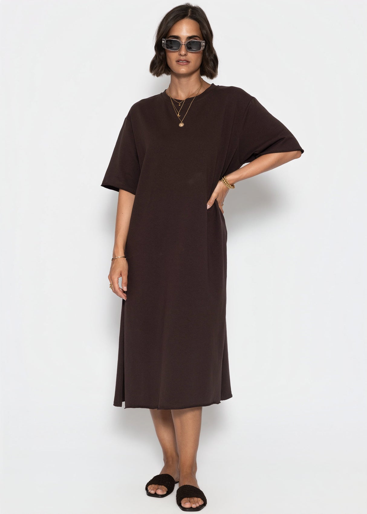 sassyclassy Langes Oversize T-Shirt Kleid - dunkelbraun