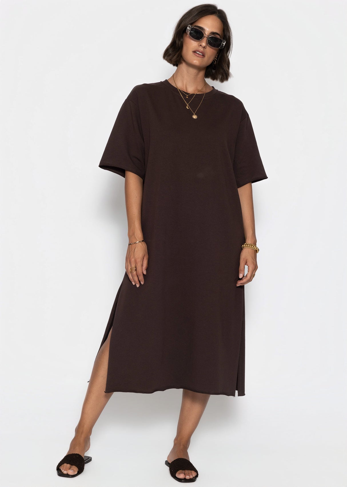 sassyclassy Langes Oversize T-Shirt Kleid - dunkelbraun