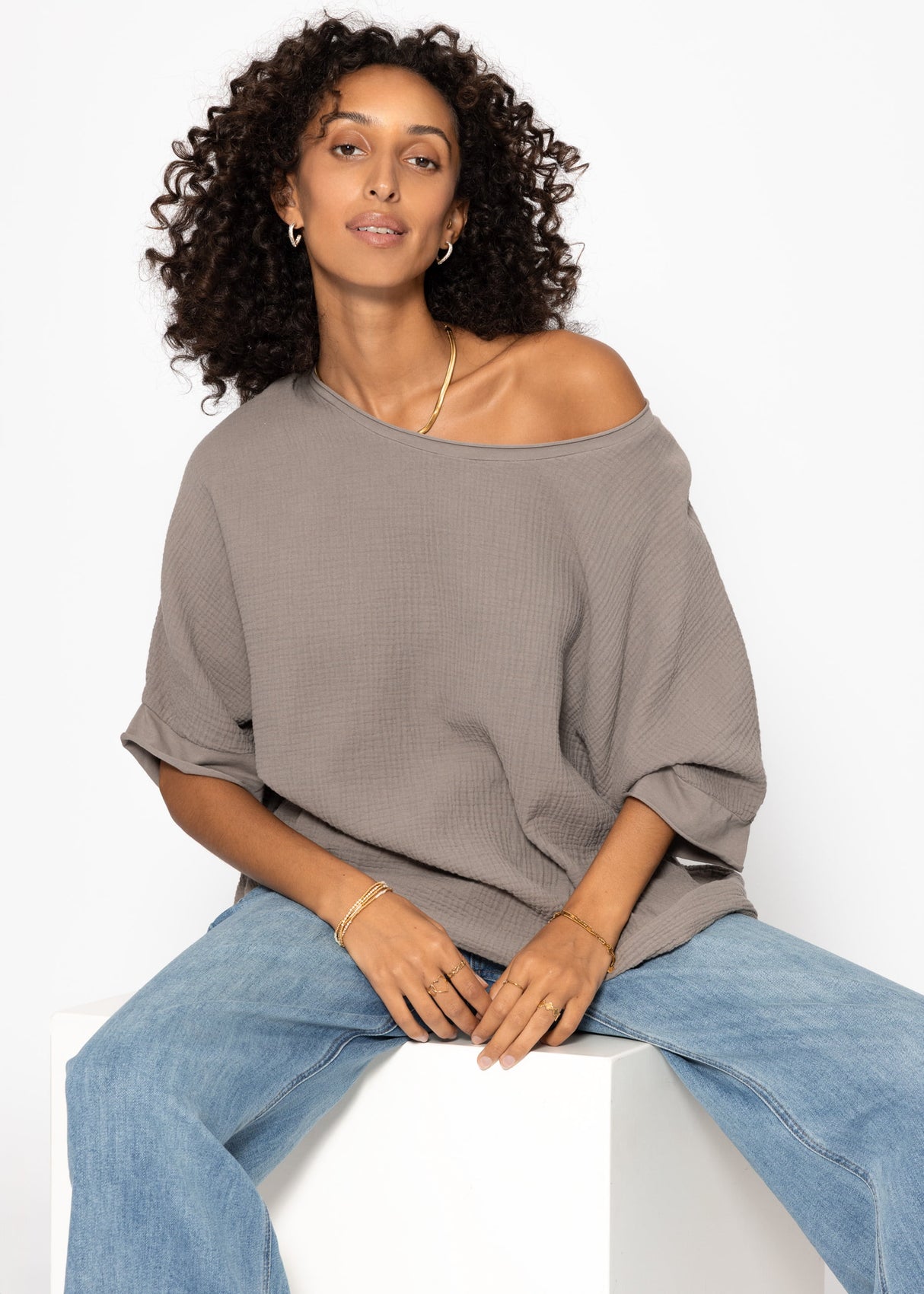 Lässiges Musselin Shirt - taupe