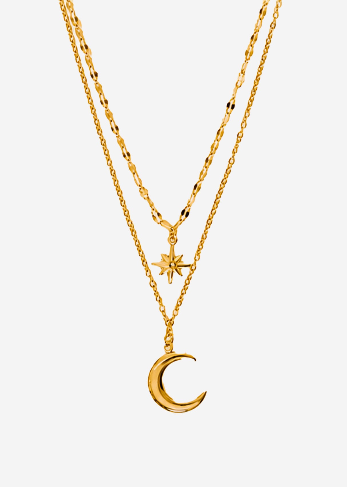 Layer Halskette mit Stern und Mond - gold