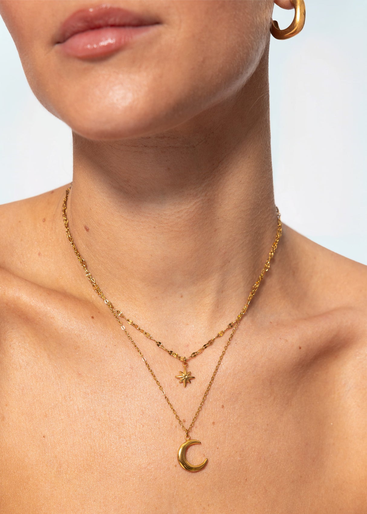 Layer Halskette mit Stern und Mond - gold