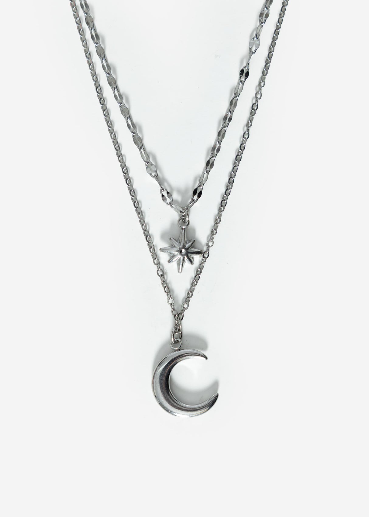 Layer Halskette mit Stern und Mond - silber