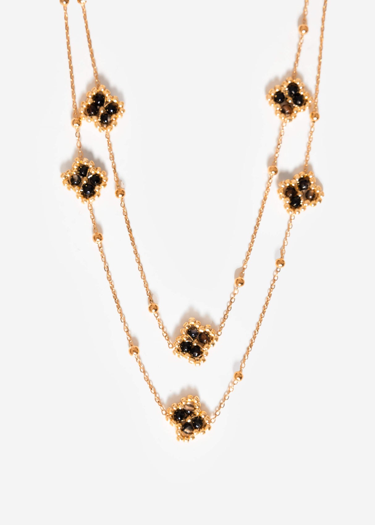 Layering Halskette mit Kleeblättern - gold