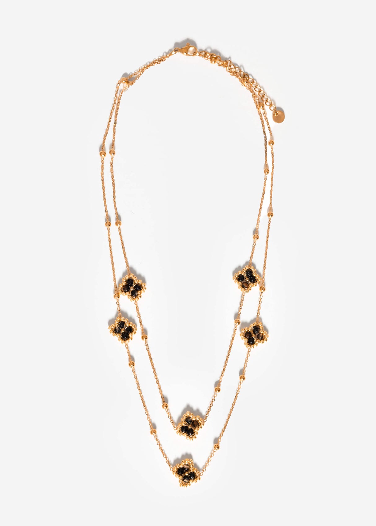 Layering Halskette mit Kleeblättern - gold