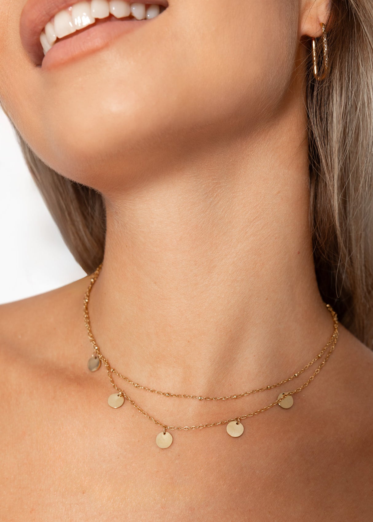 Layering Halskette mit Plättchen - gold