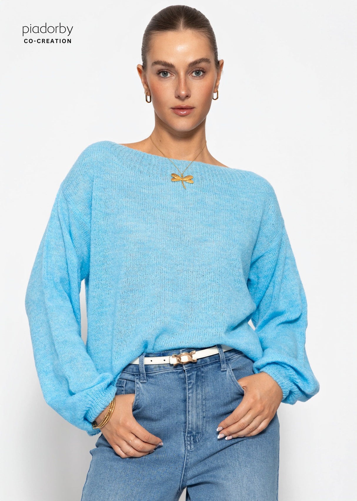 Leicht transparenter Feinstrickpullover - hellblau